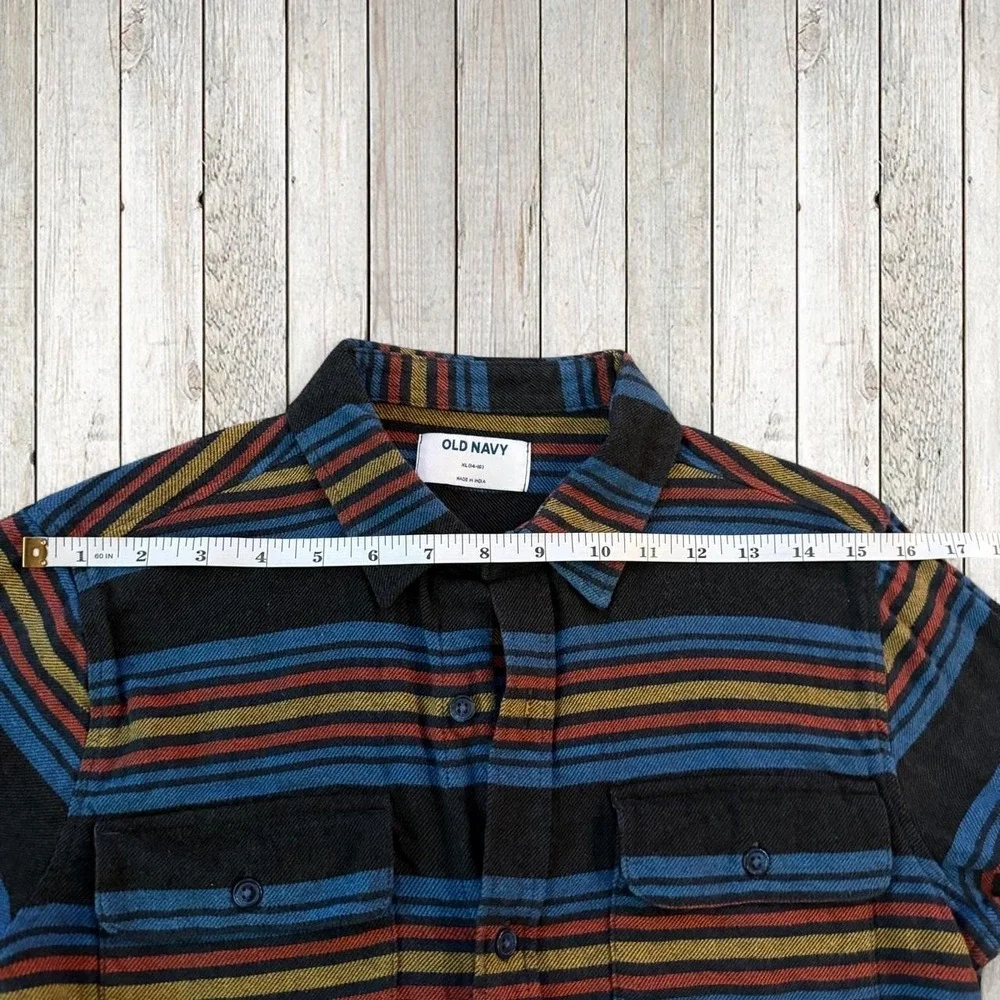 Old Navy Multi-colored horizontal striped flannel shirt Youth XL